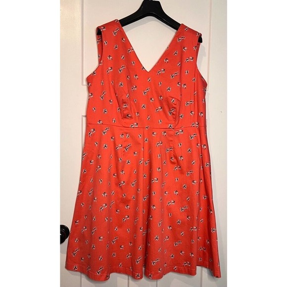 Lane Bryant Womens A Line‎ Dress Coral Floral V Neck Sleeveless Stretch Plus 18 - Picture 1 of 9